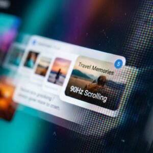 Realme Note 60x 6.74 inch HD+ 90Hz display close-up macro photography showing vibrant colorful interface, crisp sharp pixels, professional studio lighting