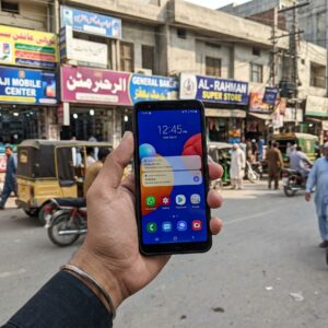 Samsung Galaxy A01 Core price in Pakistan – held in hand outdoor