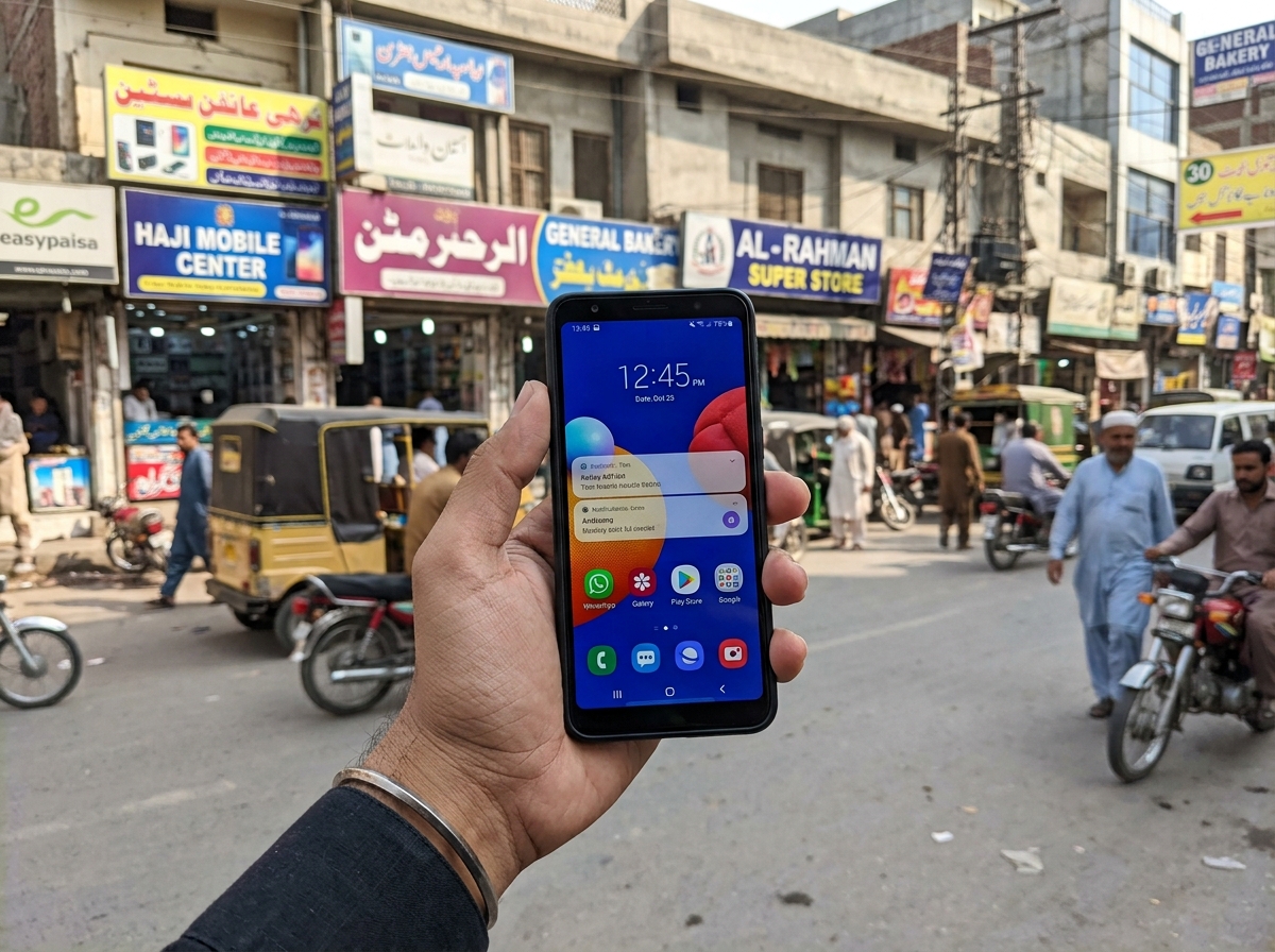 Samsung_Galaxy_A01_Core_hand_202607081200 Samsung Galaxy A01 Core price in Pakistan – held in hand outdoor
