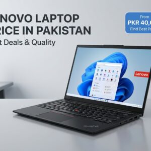 Lenovo laptop prices in Pakistan - professional ThinkPad laptop on white background displaying Windows 11, showing price from PKR 40,000
